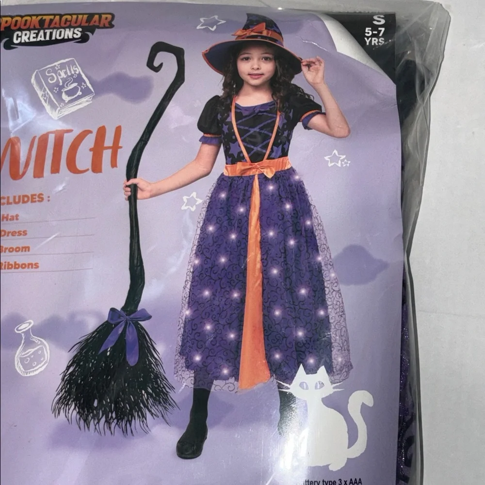 Spooktacular Creations Purple and Orange Witch Costume for Kids Ages 5-7 New
